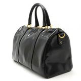 CHANEL Coco Mark Handbag Boston Bag Patent Leather Black