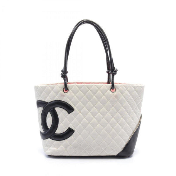 CHANEL Cambon Line Large Tote Bag Leather Women's White Black A25169