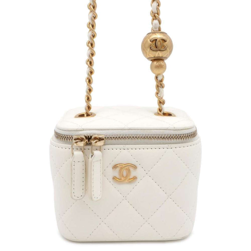 Chanel Chain Shoulder Bag Coco Mark Matelasse Ball Vanity Small AP1447 CHANEL White