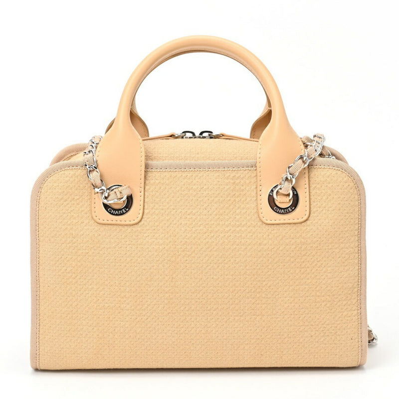 CHANEL Deauville Bowling Bag A92750 Canvas Leather Beige B-156120