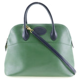 HERMES Bolide 35 Handbag Bicolor Couchevel Made in France 1992 Green/Navy 〇V Shoulder Bag 2way Zipper Bolide35 Ladies