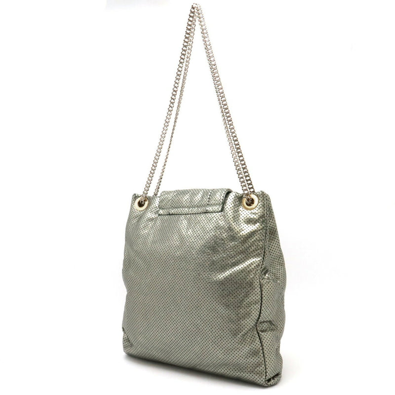 CHANEL 2.55 Punching Chain Shoulder Bag Tote Leather Metallic Green