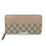 GUCCI Double G Zip Around Wallet Beige & Ebony GG Supreme Canvas Dusty Pink Leather 456117