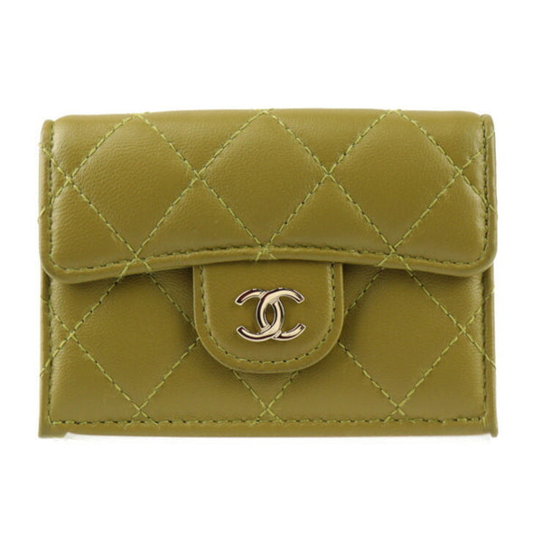 CHANEL Small Wallet Timeless Classic Trifold AP0230 Y04059 N0200 Lambskin Khaki Green Matelasse