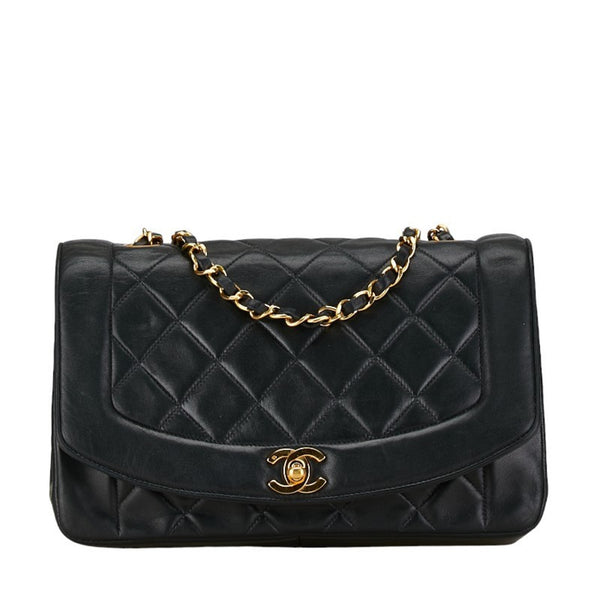 CHANEL Matelasse 25 Diana Chain Shoulder Bag Black Lambskin Women's