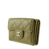 CHANEL Small Wallet Timeless Classic Trifold AP0230 Y04059 N0200 Lambskin Khaki Green Matelasse