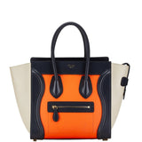 Celine Luggage Nano Shopper Handbag Navy Orange Beige Leather Women's CELINE