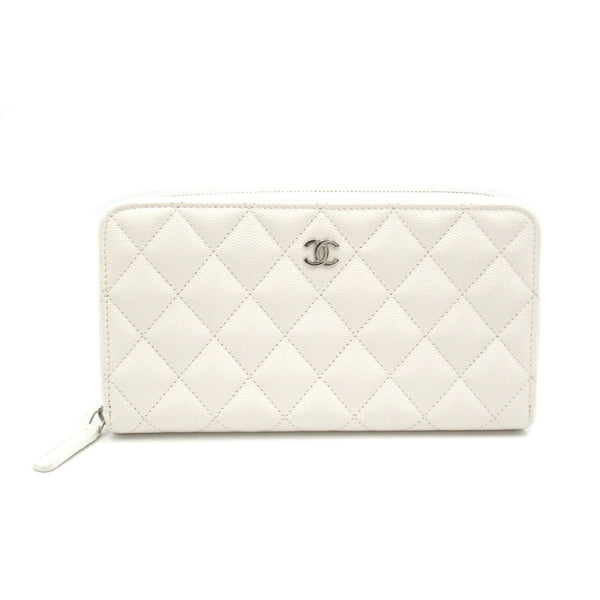 CHANEL Matelasse Round Long Wallet Caviar Skin (Grained Calf) Men's Women's White