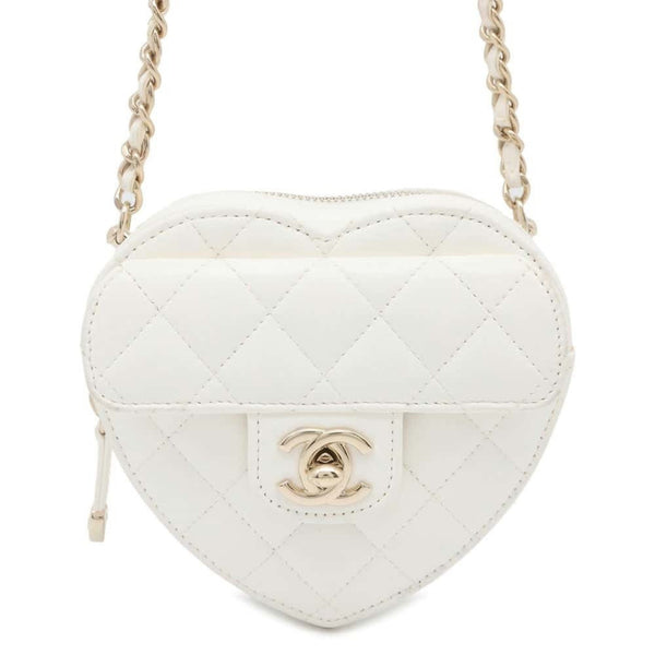 Chanel Chain Shoulder Bag Matelasse Coco Mark Heart Lambskin AP2784 CHANEL Pochette White