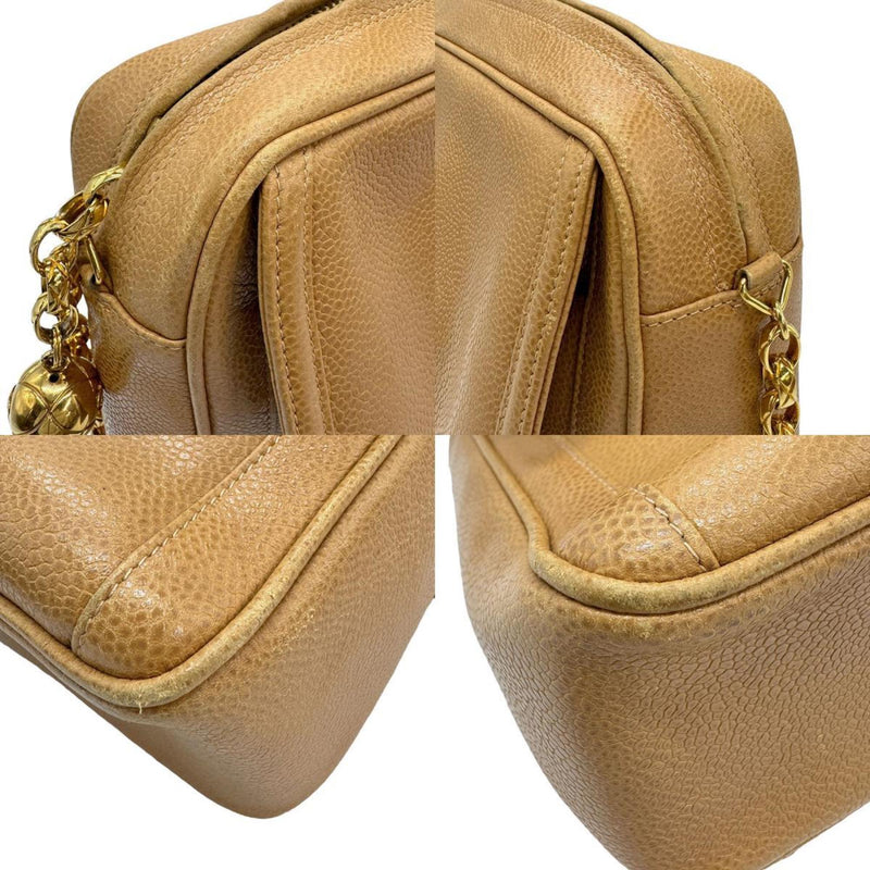 CHANEL Shoulder Bag Caviar Leather Camel Women's z0840