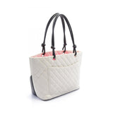 CHANEL Cambon Line Large Tote Bag Leather Women's White Black A25169