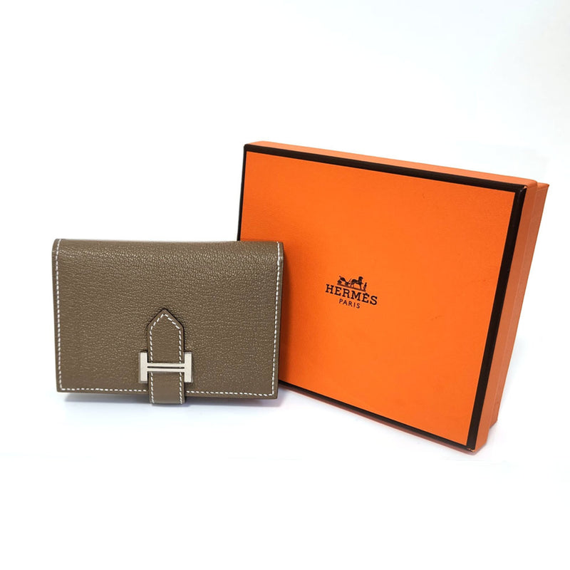 Hermes HERMES Bearn Business Card Holder Etoupe Chevre Women's Men's