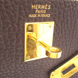 HERMES Kelly 35 Brown Chocolat Fjord leather Calfskin (cowhide)