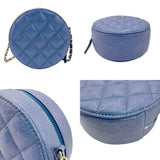 CHANEL Shoulder Bag Pochette Leather Metallic Blue Women's z0920