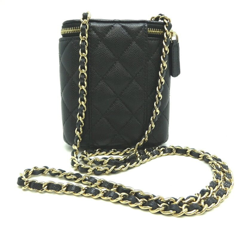 Chanel Matelasse Vanity Chain Shoulder Women's Bag AP1466 Caviar Skin Noir (Black)