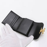 Celine Triomphe Leather Tri-fold Wallet Black Compact Women's