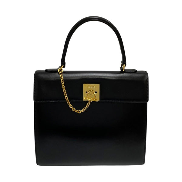 CELINE Vintage Ring Hardware Calf Leather Genuine Handbag Mini Tote Bag Black