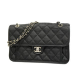 Chanel Shoulder Bag Matelasse French Riviera W Chain Caviar Skin Black Ladies