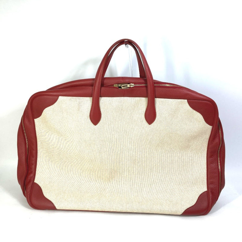 Hermes Travel bag Tote Bag Hand Bag Duffle Bag Beige/Red