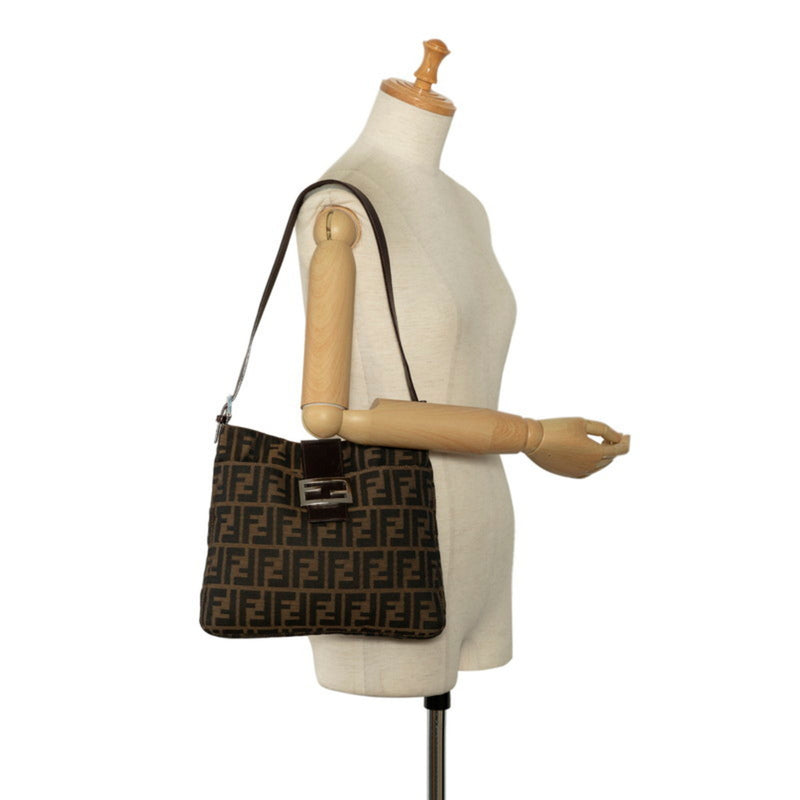 FENDI ZUCCA Mamma Bucket Handbag 26727 Brown Canvas Leather Women's