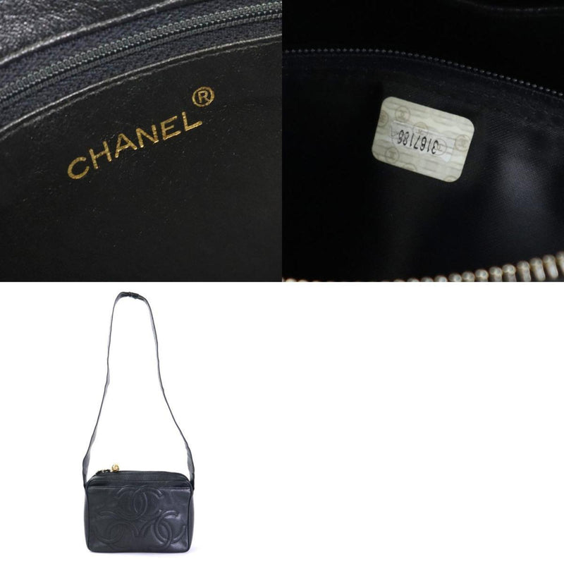 CHANEL Crossbody Shoulder Bag Triple Coco Mark Caviar Skin Leather Black Gold Ladies