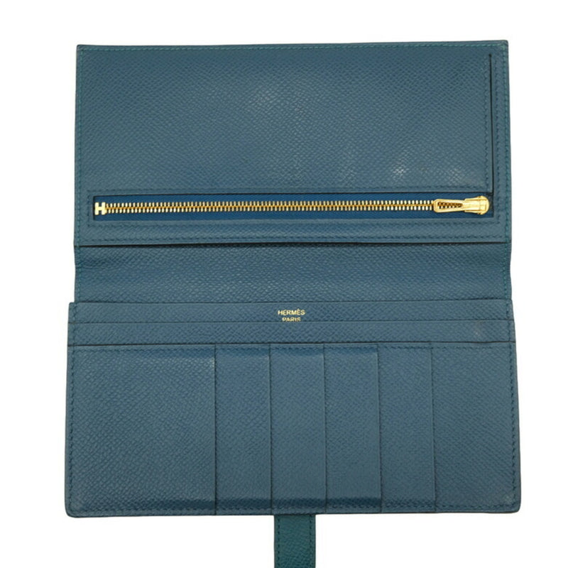 HERMES Bearn Soufflet Long Wallet Epsom Bicolor Blue