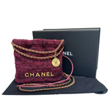 CHANEL 22 Coco Mark Tweed Shoulder Bag Handbag AS3980 2way Purple Random Number Metal Plate Ladies