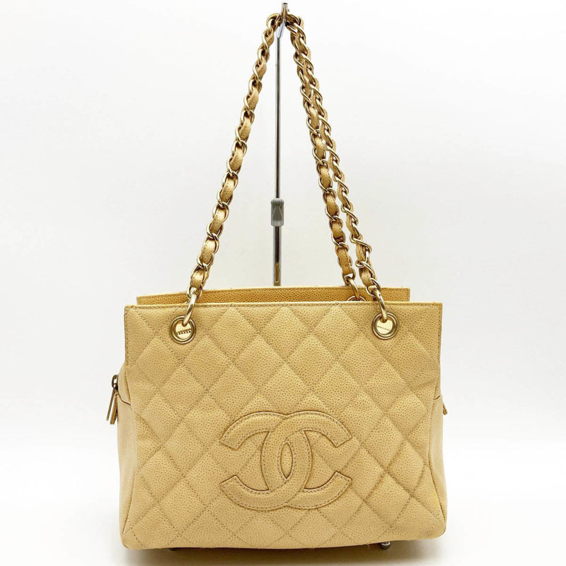 CHANEL Shoulder Bag Chain Big Coco Mark Beige Matte Caviar Skin Ladies