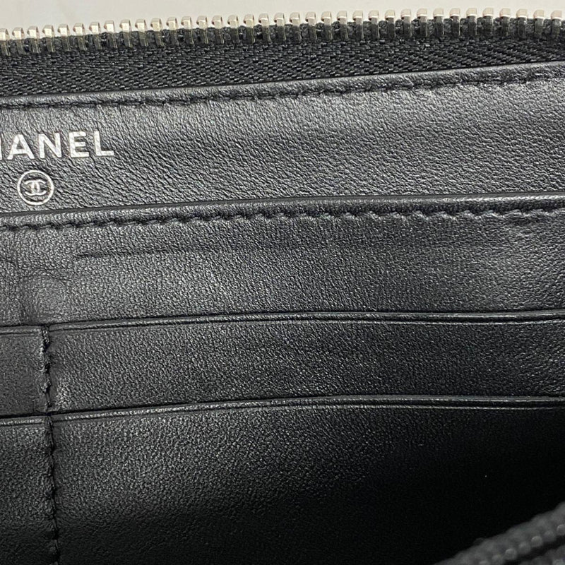 Chanel Long Wallet Camellia Lambskin Black White Women's