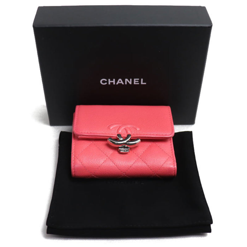 CHANEL Matelasse Small Flap Wallet Trifold Pink Ladies