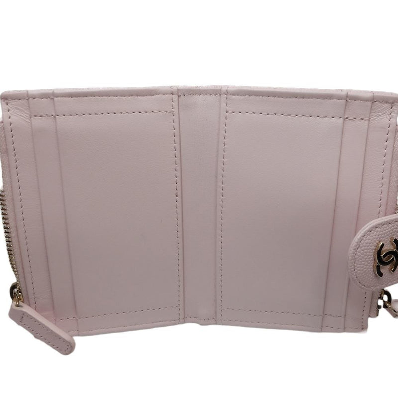 CHANEL Double Zip Card Case Classic Matelasse AP1928 Coin Caviar Skin Pink 083253