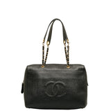 CHANEL Coco Mark Chain Tote Bag Black Caviar Skin Women's