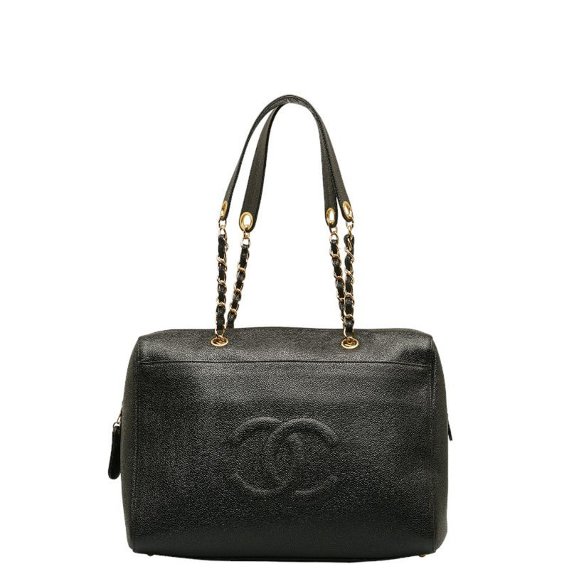 CHANEL Coco Mark Chain Tote Bag Black Caviar Skin Women's