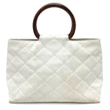 Chanel CCCC Mark Round handle wood style Hand Bag White x Brown