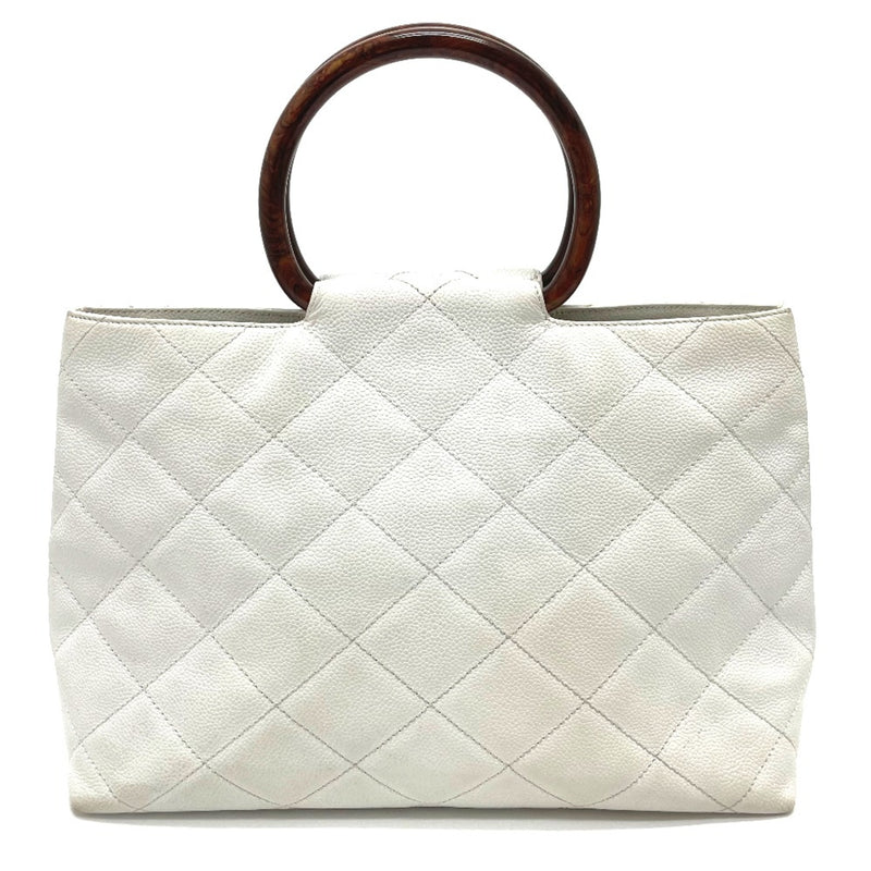 Chanel CCCC Mark Round handle wood style Hand Bag White x Brown