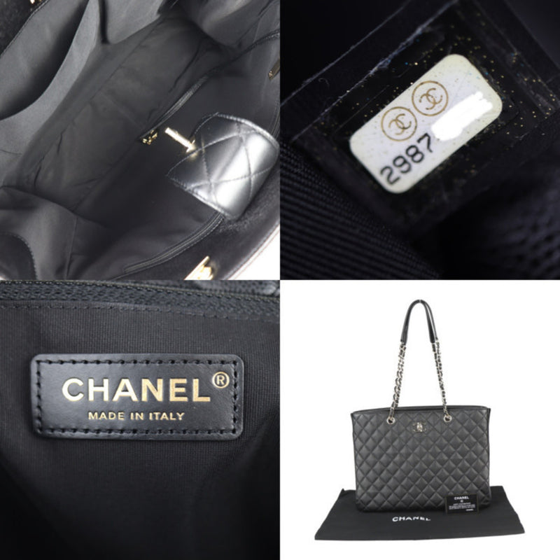 CHANEL Chanel Chain Tote Bag - Caviar Skin Black Shoulder Turn Lock Coco Mark Matelasse Quilting