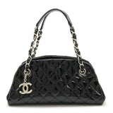 CHANEL Chanel Mademoiselle Matelasse Coco Mark Bowling Bag Shoulder Chain Enamel Black