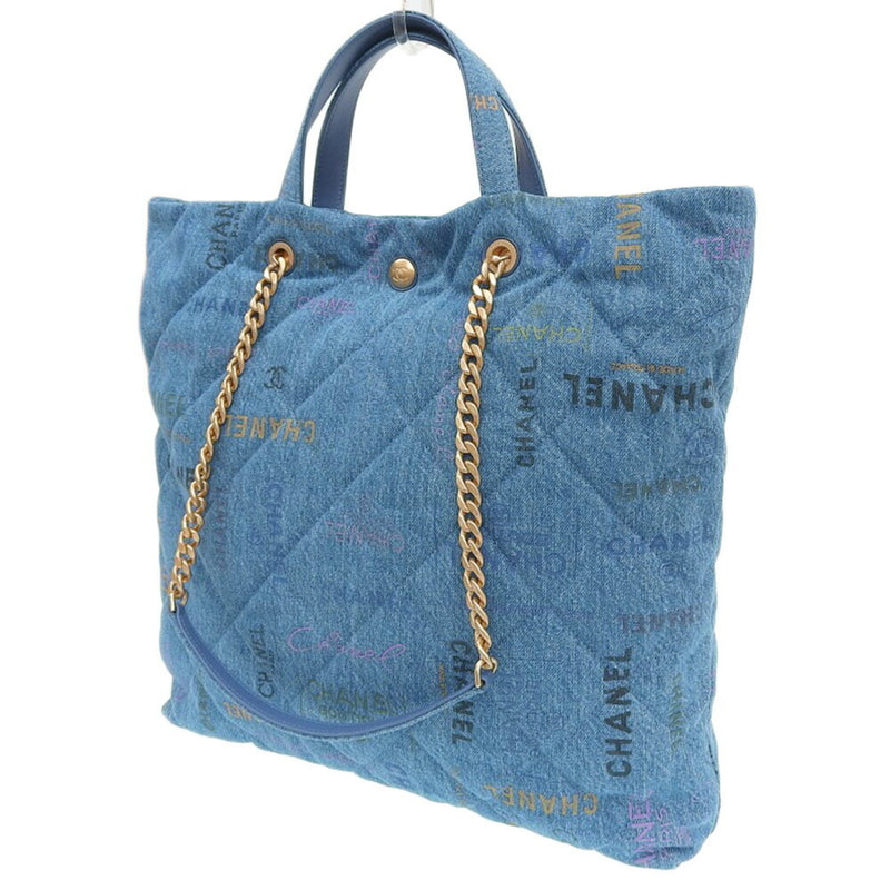 Chanel CHANEL maxi shopping bag here mark 2WAY denim blue AS3128