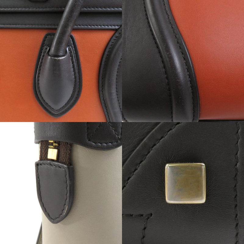 CELINE Handbag Luggage Micro Shopper Leather Brown x Orange Light Beige Ladies