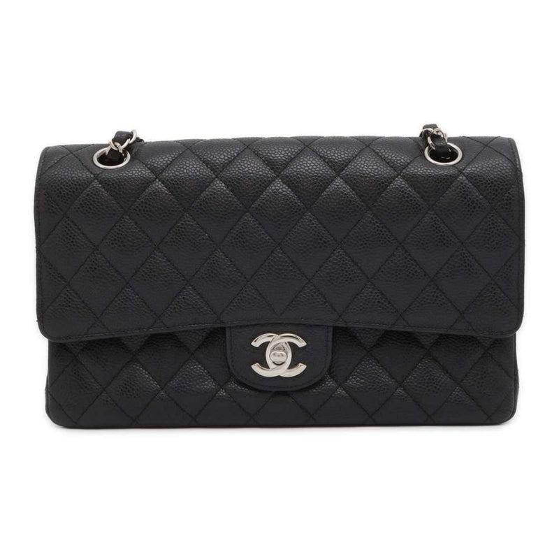 Chanel Chain Shoulder Bag Matelasse 25 Coco Mark Caviar Skin Double A01112 Black