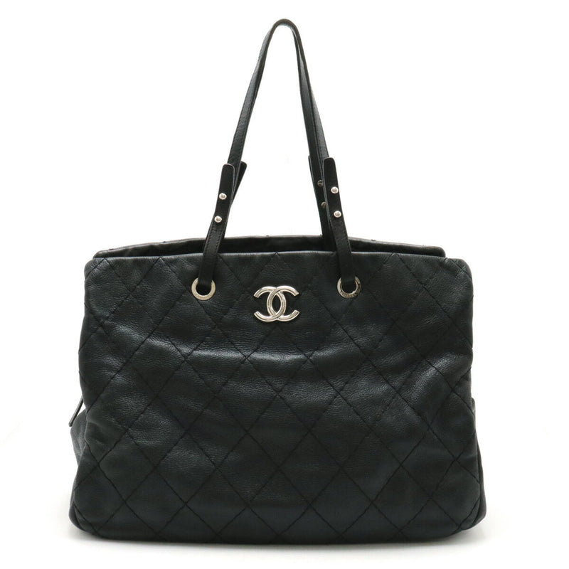 CHANEL On the Road Coco Mark Tote Bag Shoulder Quilted Leather Black