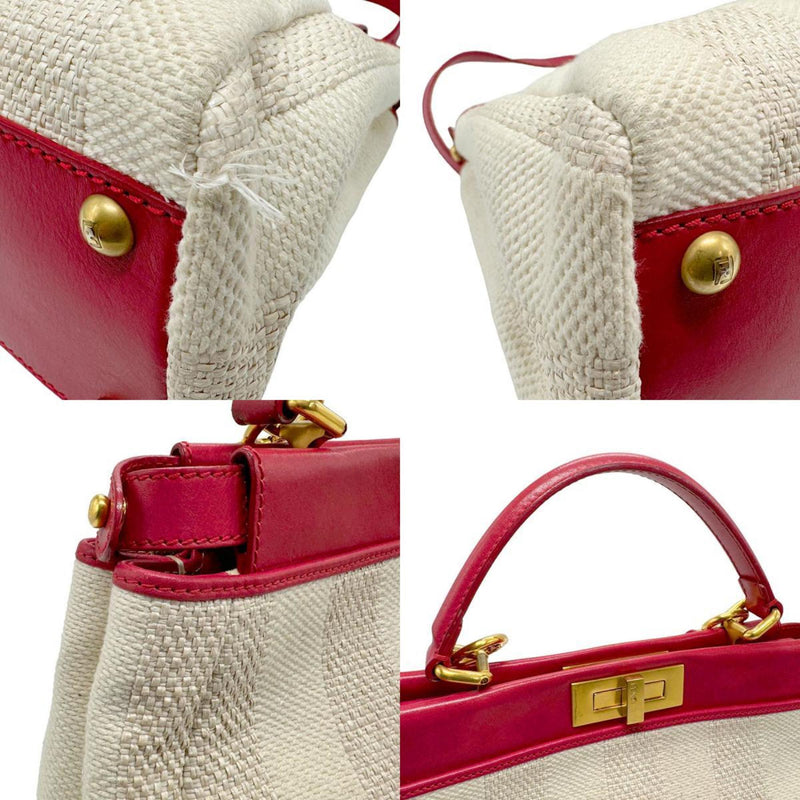 FENDI handbag shoulder bag peekaboo medium canvas linen light beige pink gold women's z1815