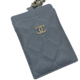 CHANEL Chanel Chain Business Card Holder/Card Case Caviar Skin Grey AP1044 Coco Mark Holder Pass