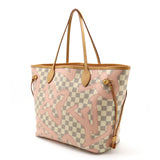 LOUIS VUITTON Damier Azur Tahiti Neverfull MM Tote Bag Shoulder Rose Ballerine N41050