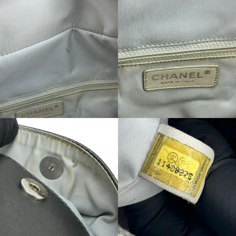 CHANEL Tote Bag Paris Biarritz GM Coated Canvas Silver Ivory Bicolor Women's