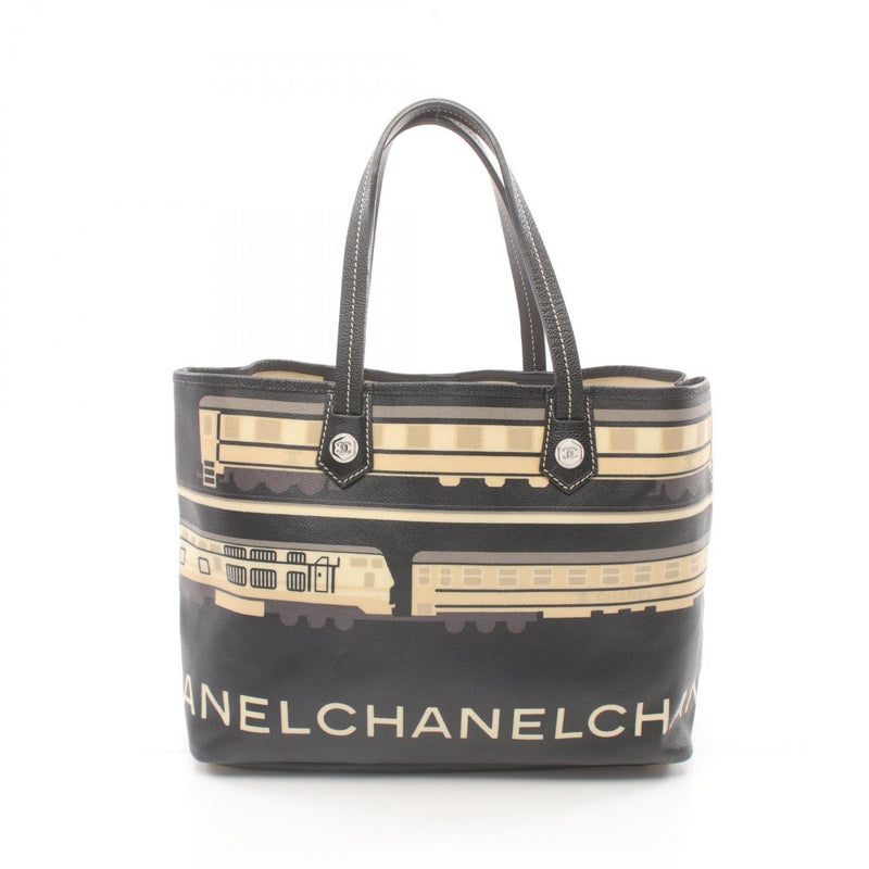 CHANEL Central Station Tote Bag, Coated Canvas, Leather, Women's, Black, Beige, Multicolor, A34026