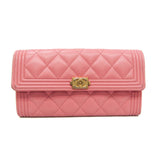 Chanel Boy Chanel A80286 Women's  Lambskin Long Wallet (bi-fold) Light Pink