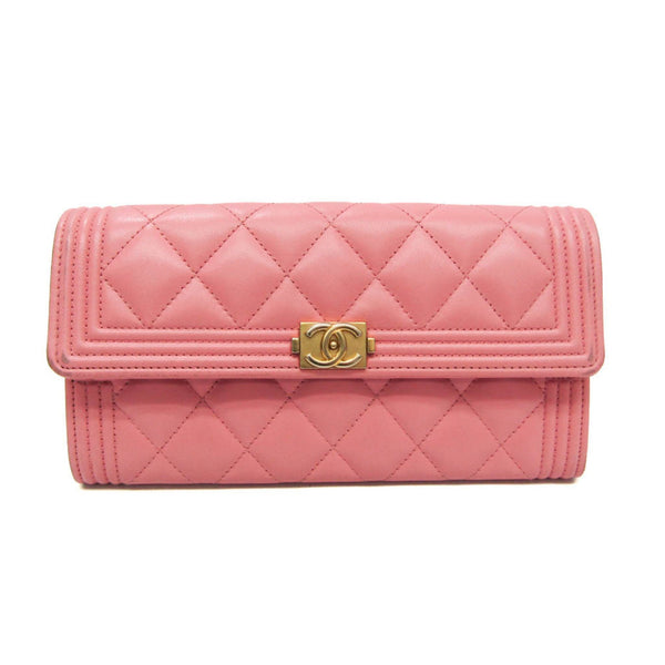 Chanel Boy Chanel A80286 Women's  Lambskin Long Wallet (bi-fold) Light Pink