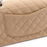 CHANEL 2.55 Matelasse Coco Mark Double Flap Shoulder Bag Cotton Jersey Women's Beige A01112