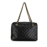 Chanel Coco Mark V Stitch Double Flap Chain Shoulder Bag Black Caviar Skin Women's CHANEL